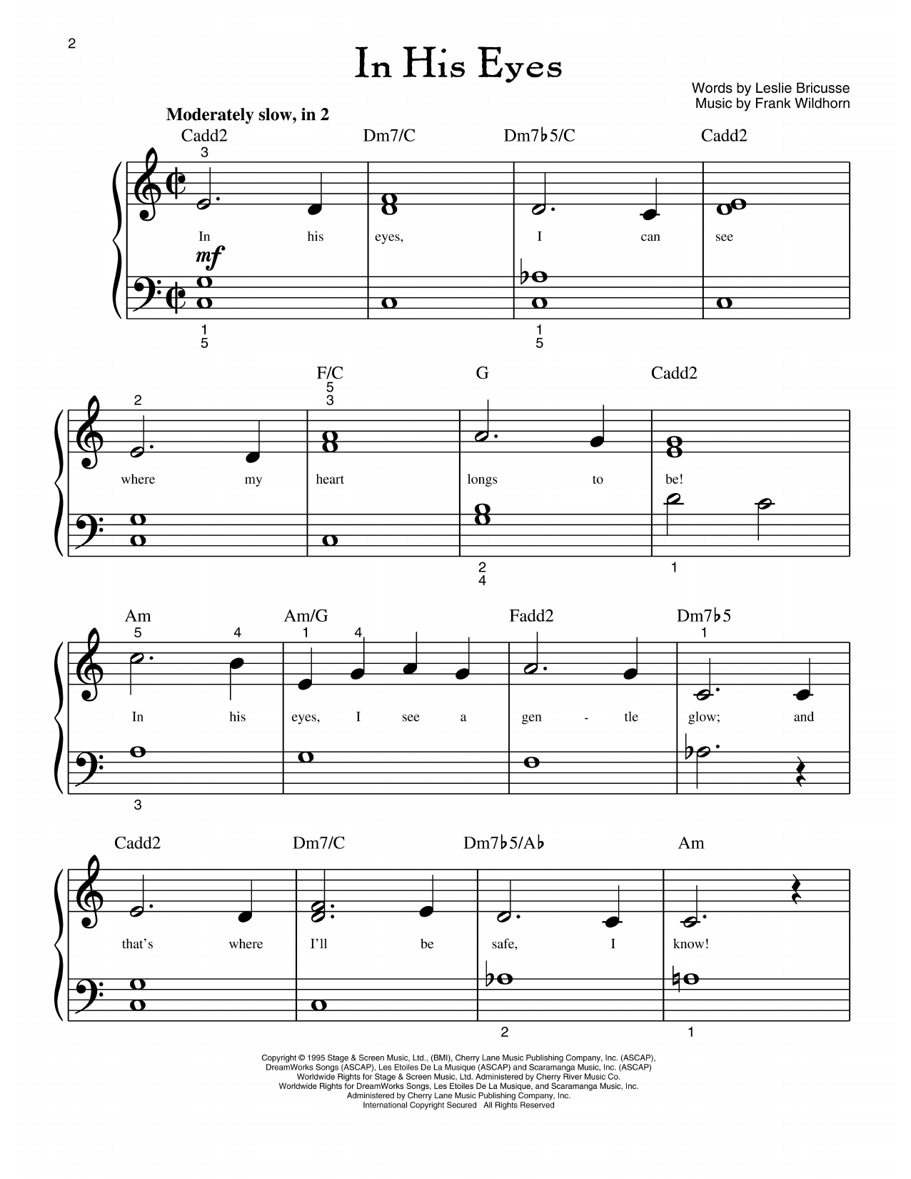 Leslie Bricusse In His Eyes (from Jekyll And Hyde) Sheet Music Notes & Chords for Big Note Piano - Download or Print PDF