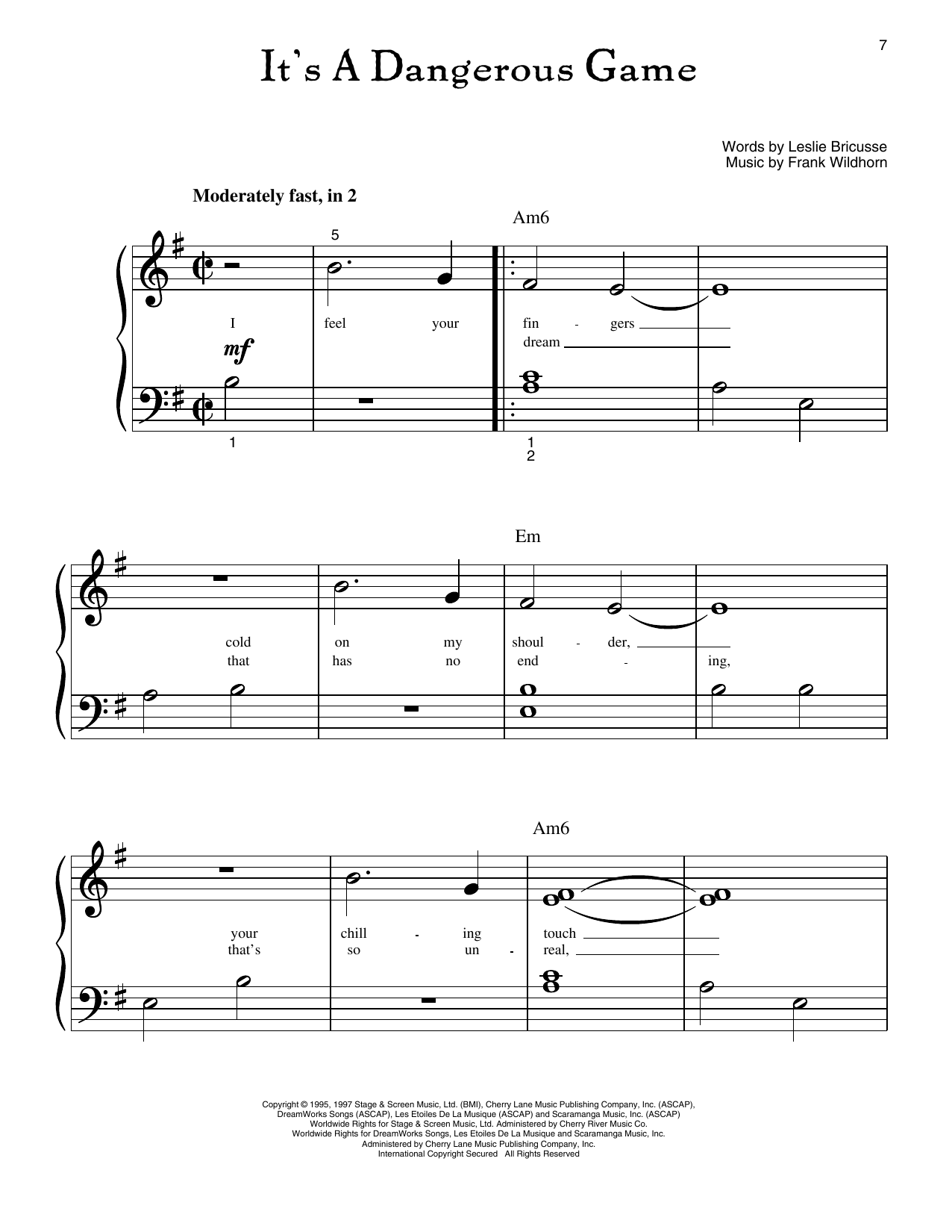 Leslie Bricusse It's A Dangerous Game (from Jekyll And Hyde) Sheet Music Notes & Chords for Big Note Piano - Download or Print PDF