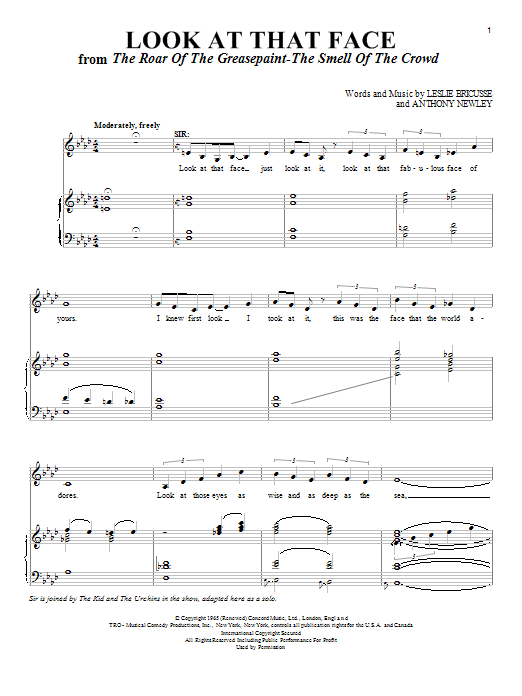 Leslie Bricusse Look At That Face Sheet Music Notes & Chords for Piano & Vocal - Download or Print PDF