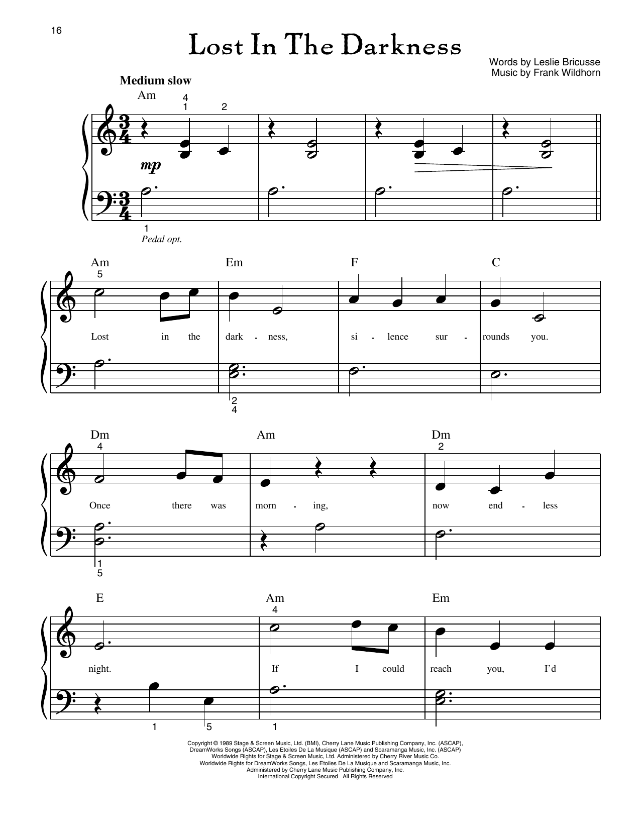 Leslie Bricusse Lost In The Darkness (from Jekyll And Hyde) Sheet Music Notes & Chords for Big Note Piano - Download or Print PDF