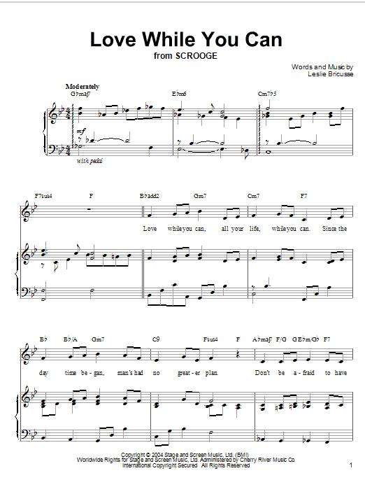 Leslie Bricusse Love While You Can Sheet Music Notes & Chords for Piano, Vocal & Guitar (Right-Hand Melody) - Download or Print PDF