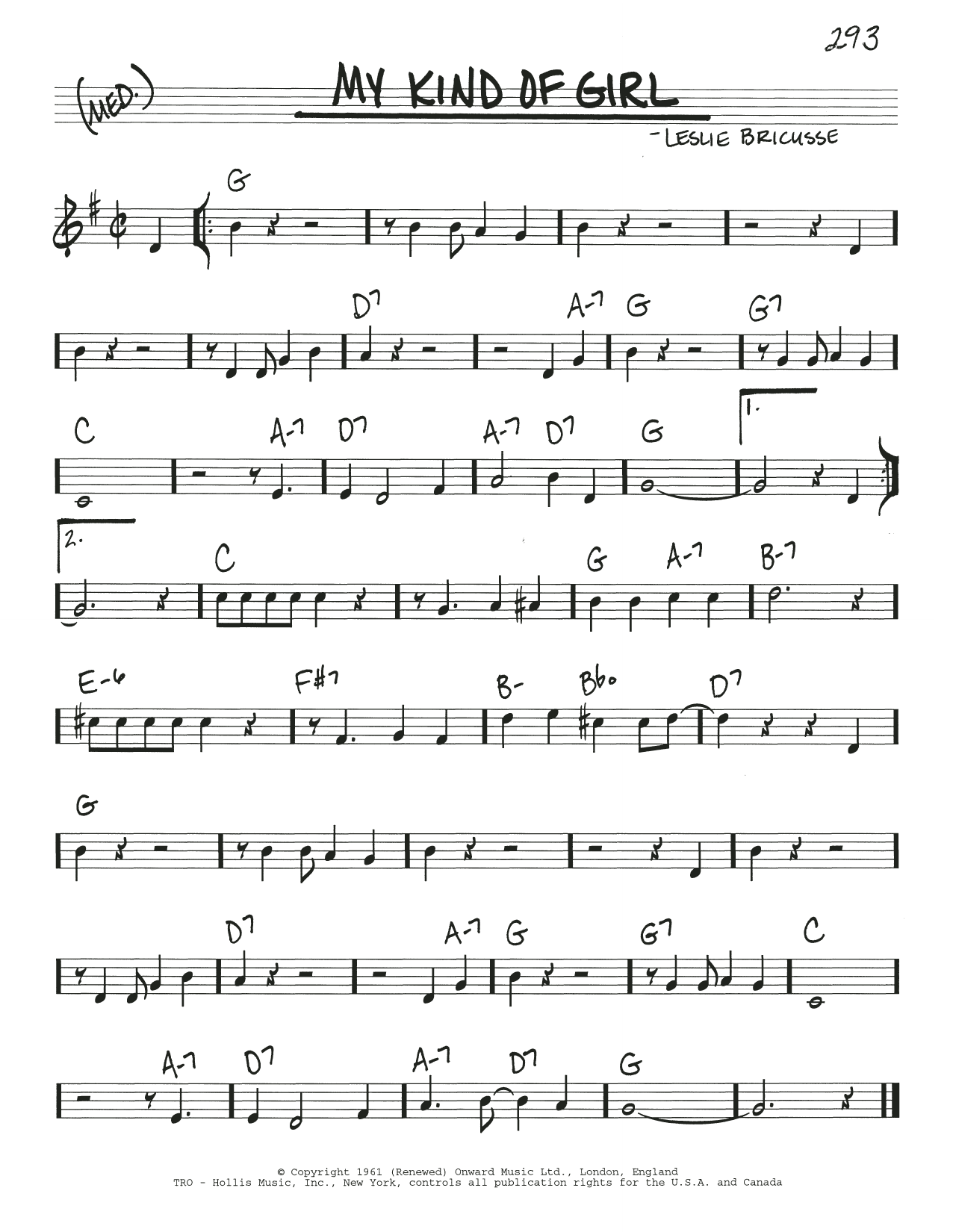 Leslie Bricusse My Kind Of Girl Sheet Music Notes & Chords for Real Book – Melody & Chords - Download or Print PDF