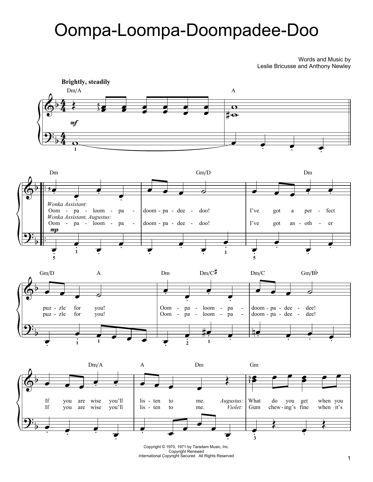 Leslie Bricusse Oompa-Loompa-Doompadee-Doo Sheet Music Notes & Chords for Easy Piano - Download or Print PDF