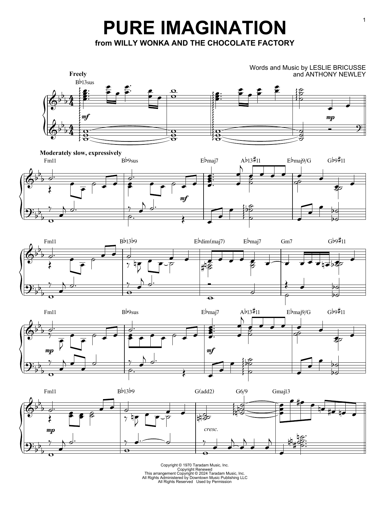 Leslie Bricusse Pure Imagination (arr. Brent Edstrom) Sheet Music Notes & Chords for Piano Solo - Download or Print PDF