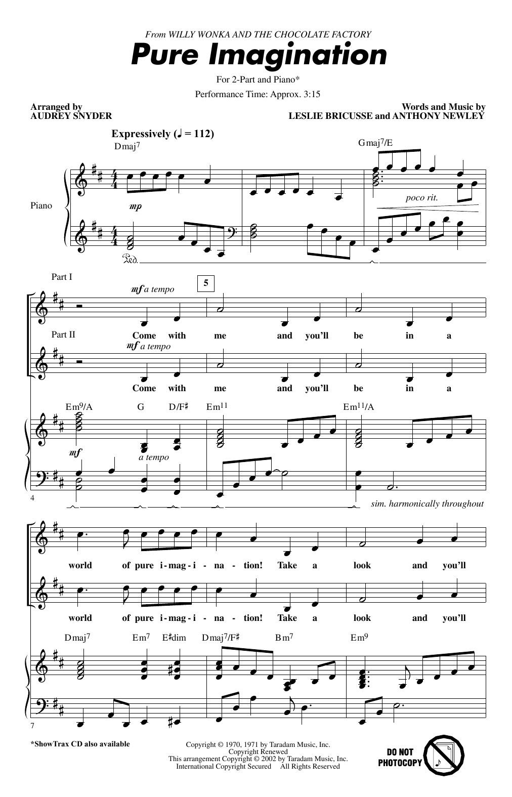 Leslie Bricusse Pure Imagination (from Willy Wonka & The Chocolate Factory) (arr. Audrey Snyder) Sheet Music Notes & Chords for 2-Part Choir - Download or Print PDF