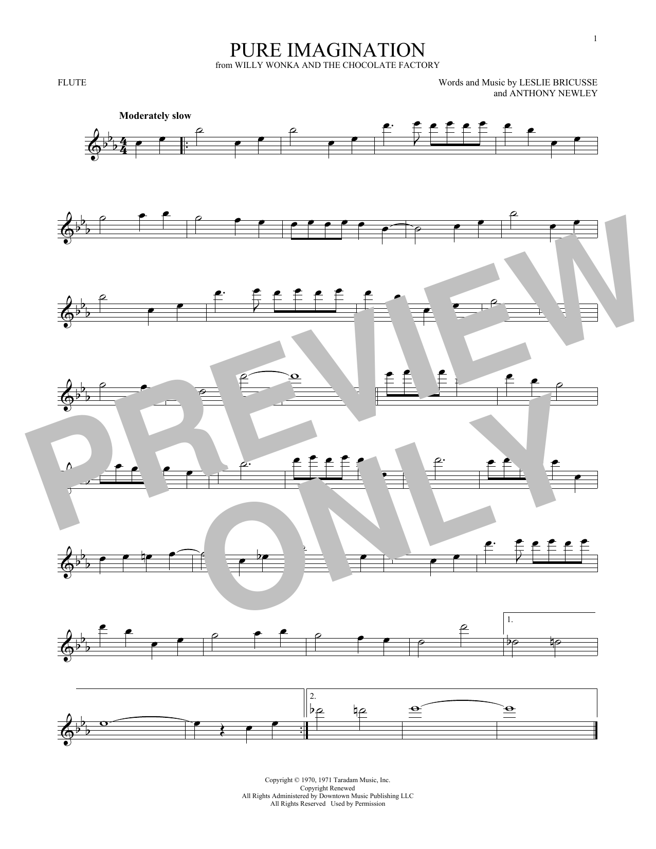 Leslie Bricusse Pure Imagination Sheet Music Notes & Chords for Flute - Download or Print PDF
