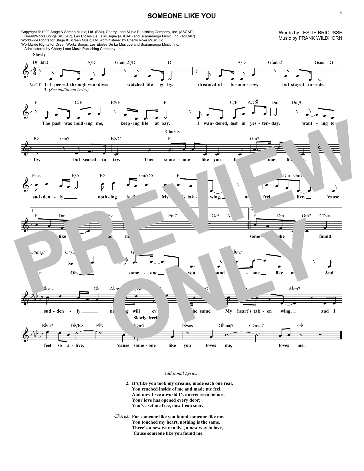 Leslie Bricusse Someone Like You (from Jekyll & Hyde) Sheet Music Notes & Chords for Lead Sheet / Fake Book - Download or Print PDF