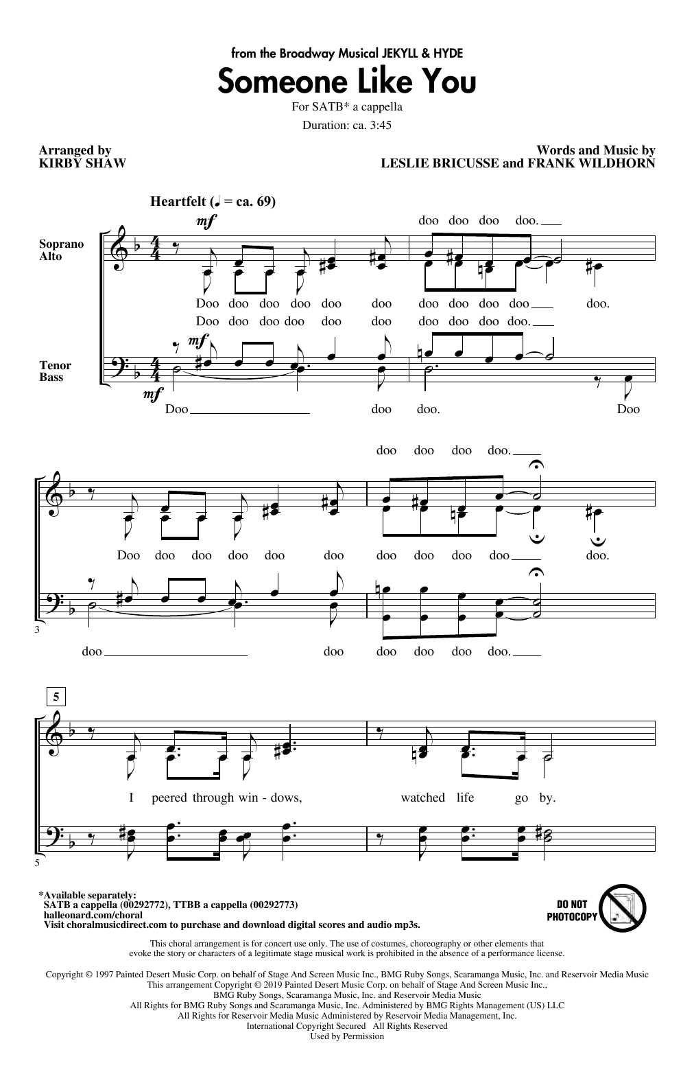 Leslie Bricusse Someone Like You (from Jekyll & Hyde) (arr. Kirby Shaw) Sheet Music Notes & Chords for TTBB Choir - Download or Print PDF