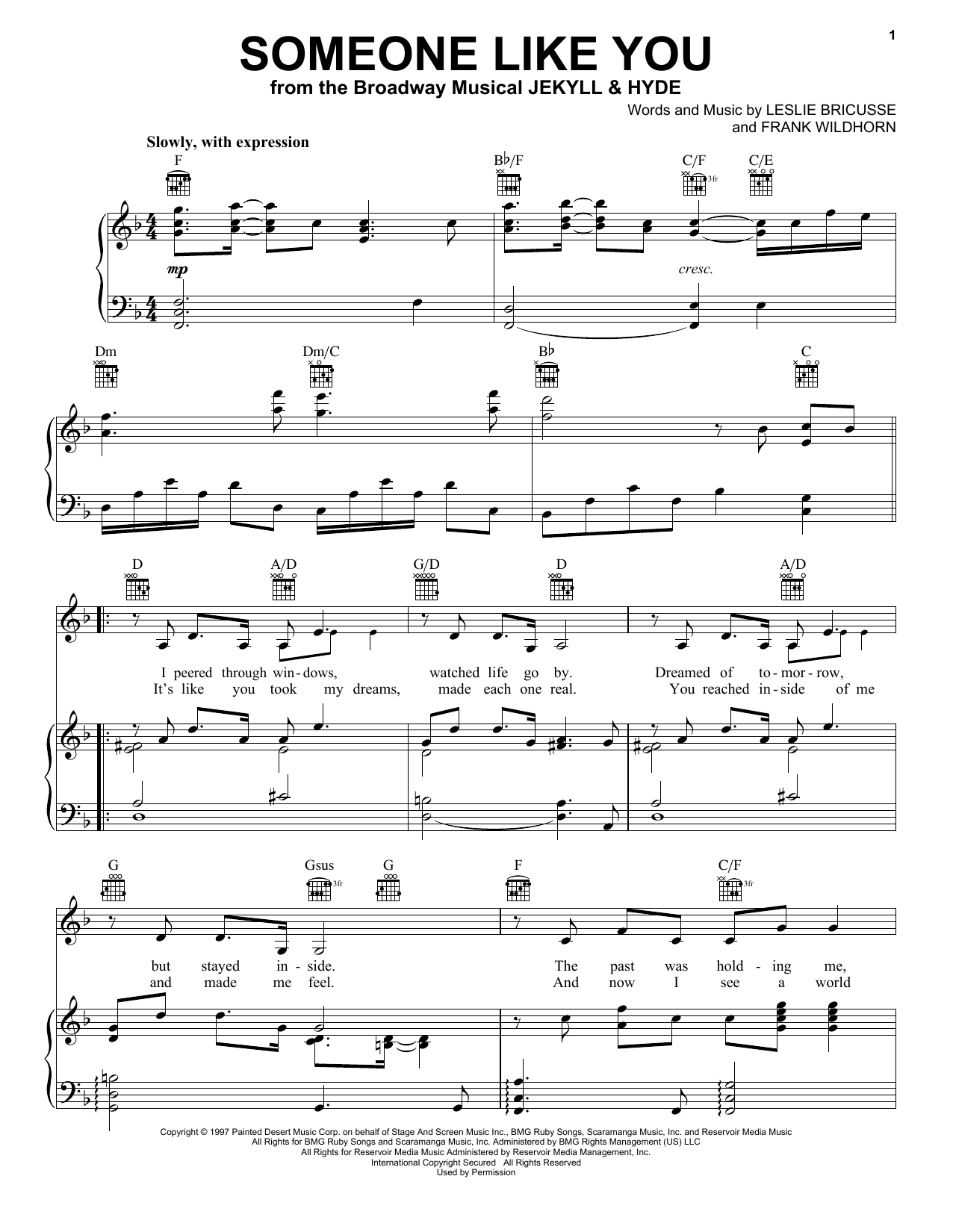 Leslie Bricusse Someone Like You Sheet Music Notes & Chords for Piano, Vocal & Guitar (Right-Hand Melody) - Download or Print PDF