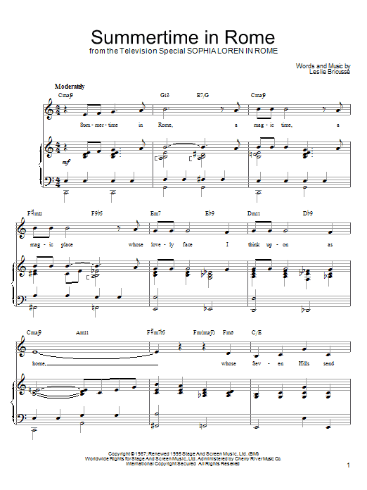 Leslie Bricusse Summertime In Rome Sheet Music Notes & Chords for Piano, Vocal & Guitar (Right-Hand Melody) - Download or Print PDF