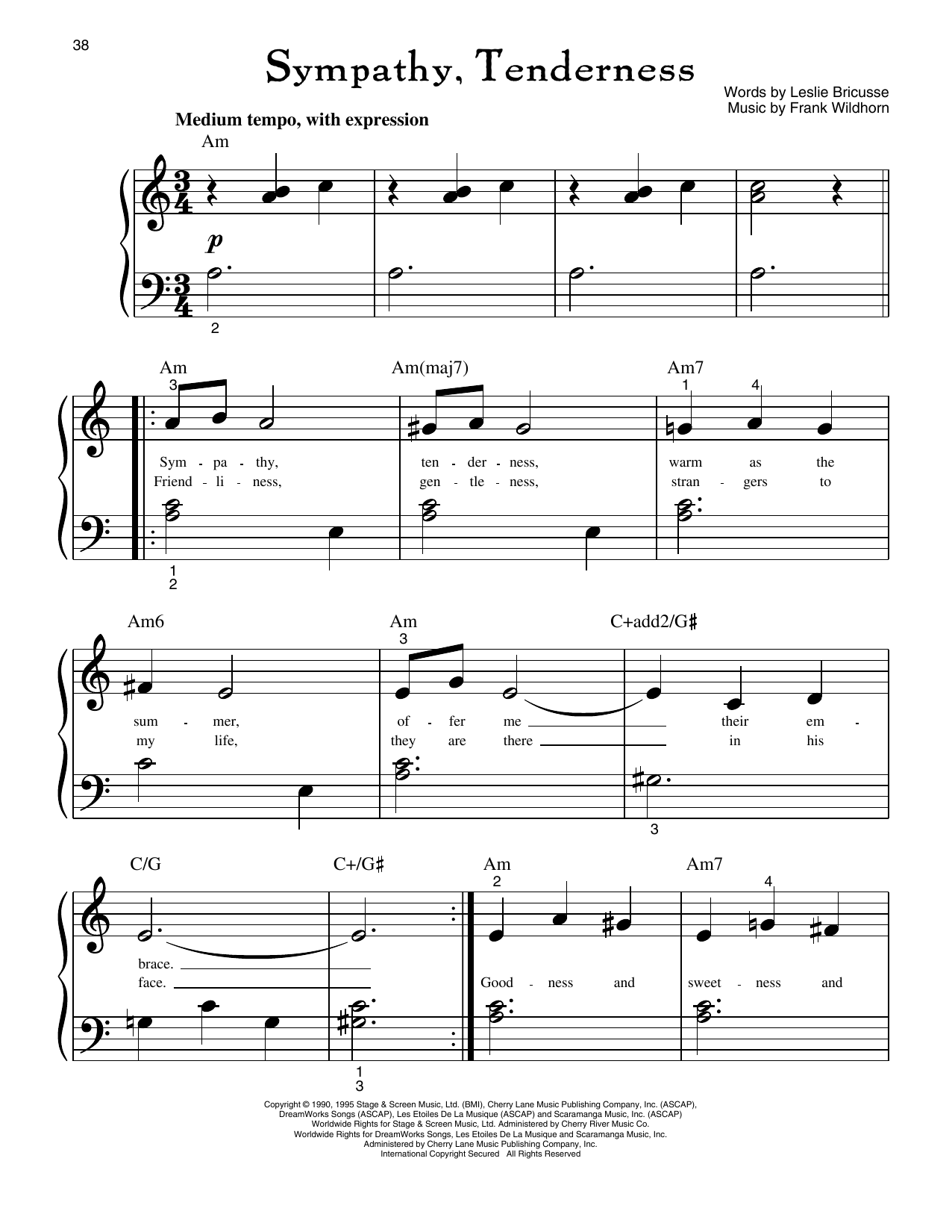 Leslie Bricusse Sympathy, Tenderness (from Jekyll And Hyde) Sheet Music Notes & Chords for Big Note Piano - Download or Print PDF