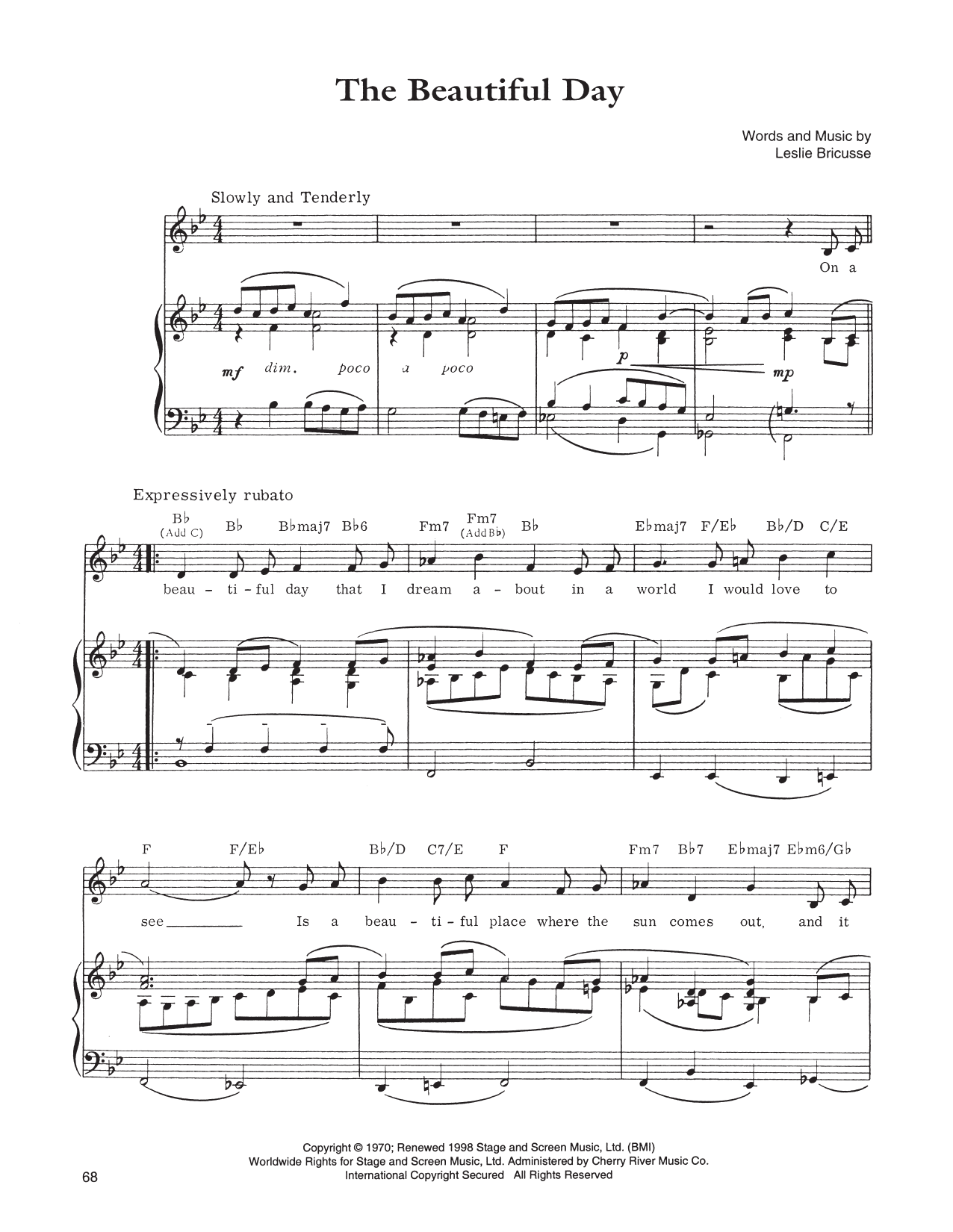 Leslie Bricusse The Beautiful Day Sheet Music Notes & Chords for Piano, Vocal & Guitar (Right-Hand Melody) - Download or Print PDF