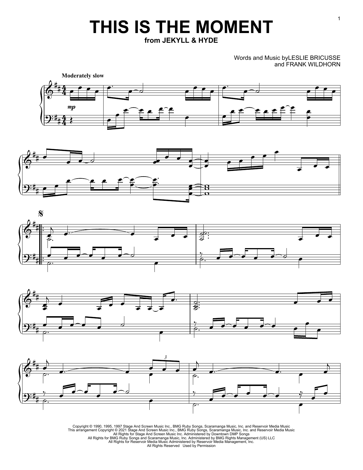 Leslie Bricusse This Is The Moment (from Jekyll & Hyde) Sheet Music Notes & Chords for Piano Solo - Download or Print PDF