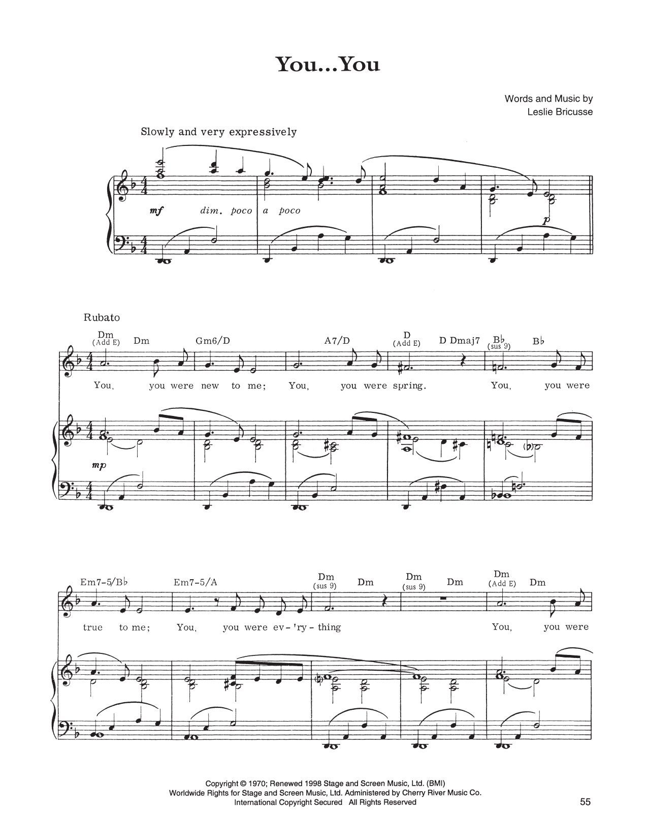 Leslie Bricusse You... You Sheet Music Notes & Chords for Piano, Vocal & Guitar (Right-Hand Melody) - Download or Print PDF