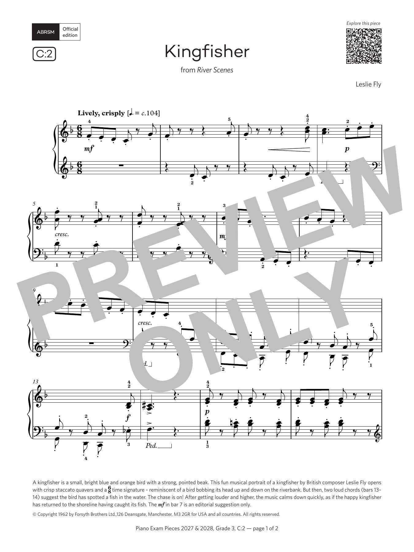 Leslie Fly Kingfisher (Grade 3, list C2, from the ABRSM Piano Syllabus 2027 & 2028) Sheet Music Notes & Chords for Piano Solo - Download or Print PDF