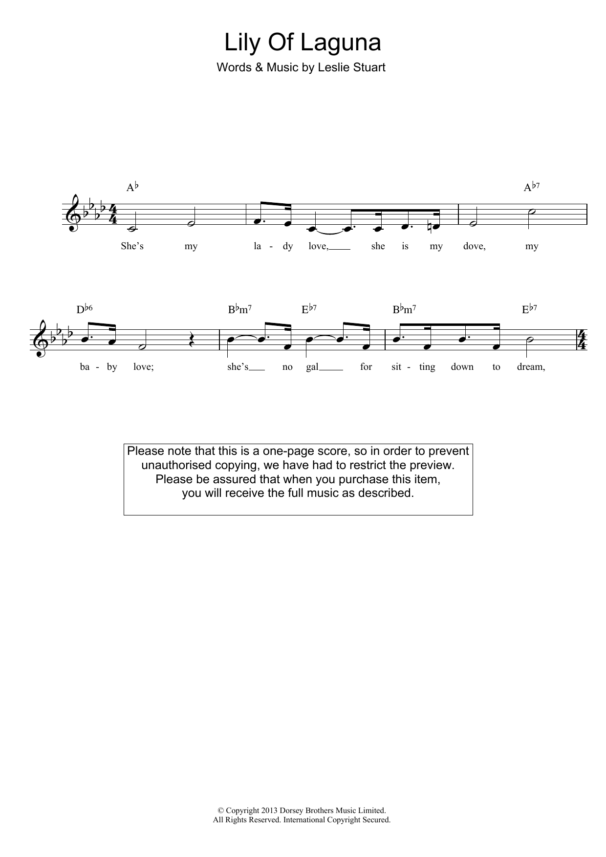 Leslie Stuart Lily Of Laguna Sheet Music Notes & Chords for Melody Line, Lyrics & Chords - Download or Print PDF