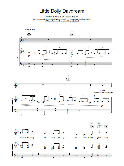 Leslie Stuart Little Dolly Daydream Sheet Music Notes & Chords for Piano, Vocal & Guitar (Right-Hand Melody) - Download or Print PDF