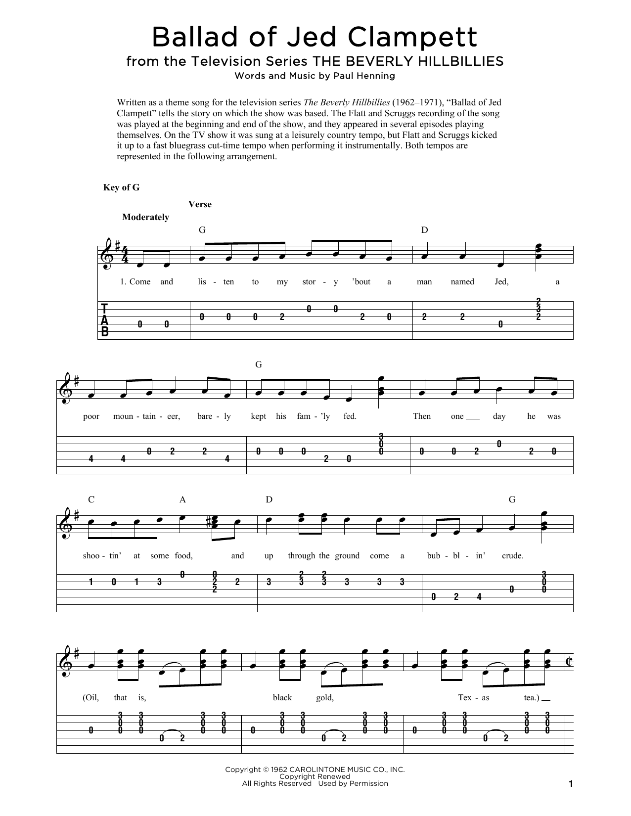 Lester Flatt & Earl Scruggs Ballad Of Jed Clampett (from The Beverly Hillbillies) (arr. Fred Sokolow) Sheet Music Notes & Chords for Banjo Tab - Download or Print PDF