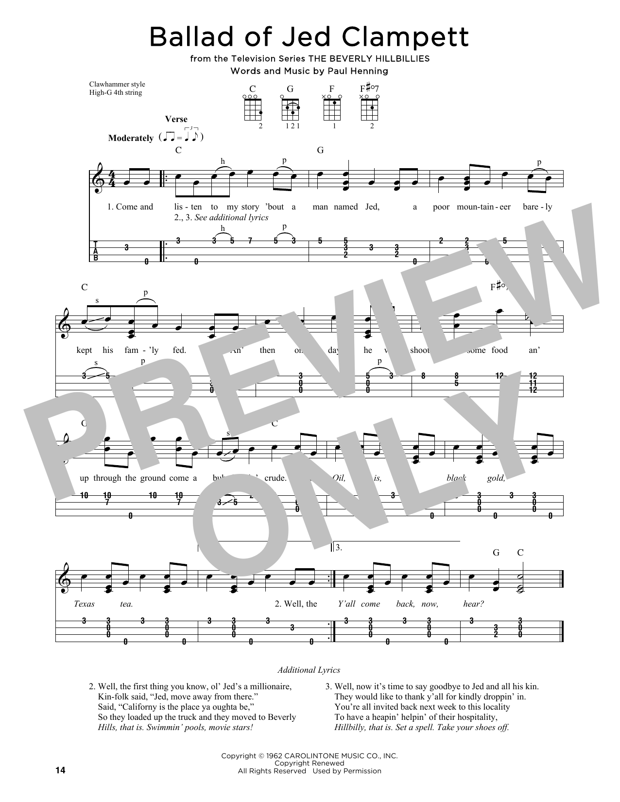 Lester Flatt & Earl Scruggs Ballad Of Jed Clampett (from The Beverly Hillbillies) (arr. Jim Schustedt) Sheet Music Notes & Chords for Ukulele - Download or Print PDF Lester Flatt & Earl Scruggs Ballad Of Jed Clampett (from The Beverly Hillbillies) (arr. Jim Schustedt) Sheet Music Notes & Chords for Ukulele - Download or Print PDF