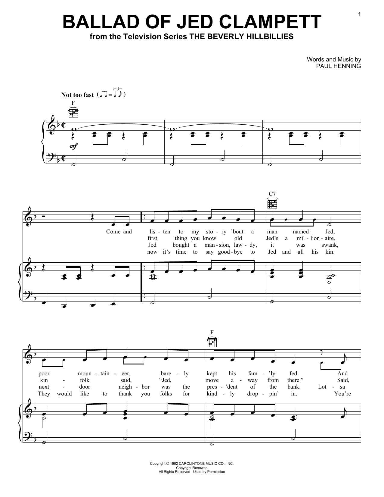 Lester Flatt & Earl Scruggs Ballad Of Jed Clampett (from The Beverly Hillbillies) Sheet Music Notes & Chords for Guitar Chords/Lyrics - Download or Print PDF