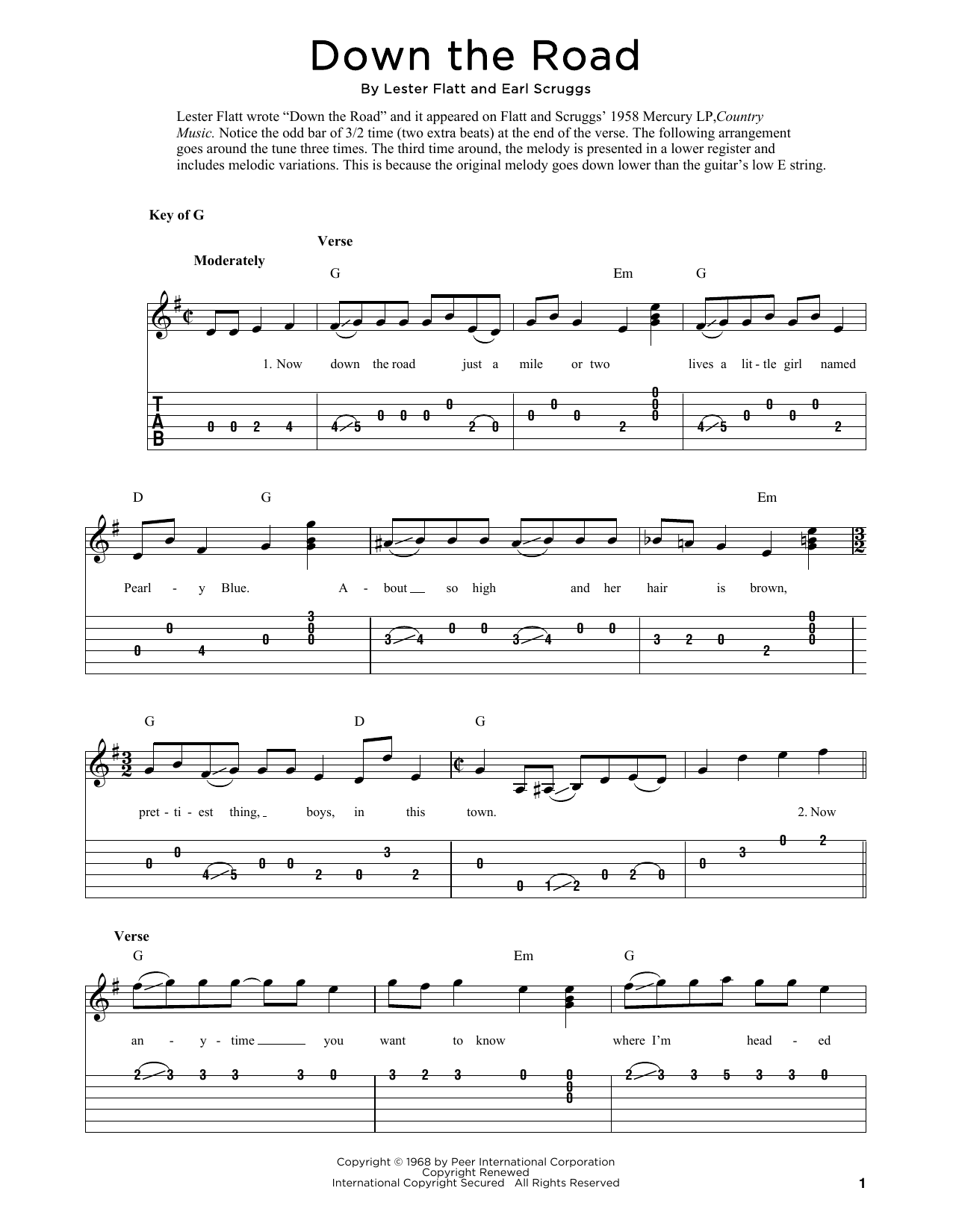Lester Flatt & Earl Scruggs Down The Road (arr. Fred Sokolow) Sheet Music Notes & Chords for Solo Guitar Tab - Download or Print PDF
