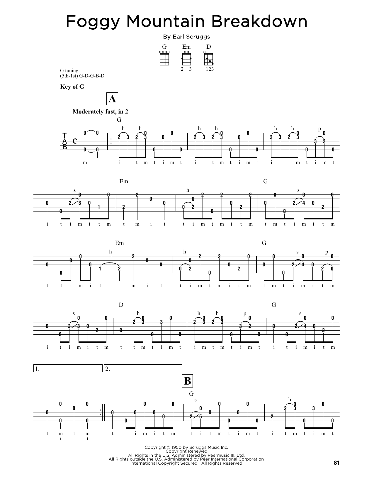 Lester Flatt & Earl Scruggs Foggy Mountain Breakdown Sheet Music Notes & Chords for Banjo - Download or Print PDF