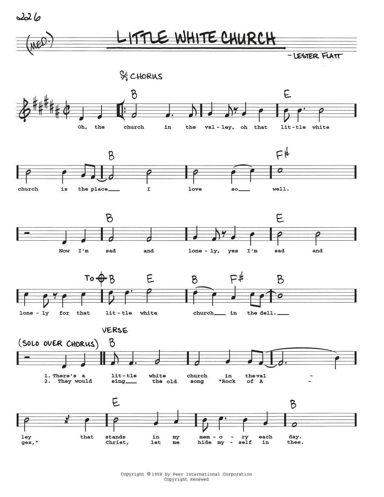 Lester Flatt Little White Church Sheet Music Notes & Chords for Real Book – Melody, Lyrics & Chords - Download or Print PDF