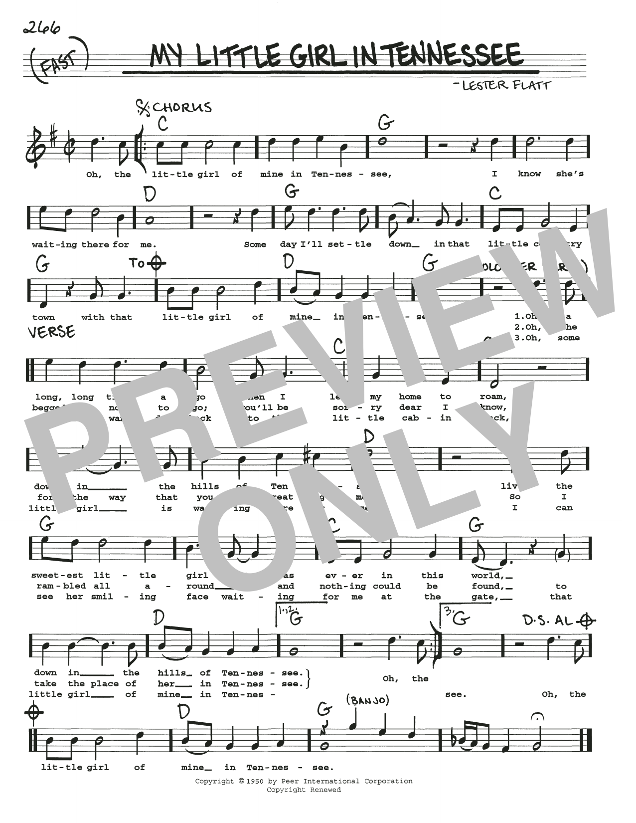 Lester Flatt My Little Girl In Tennessee Sheet Music Notes & Chords for Real Book – Melody, Lyrics & Chords - Download or Print PDF
