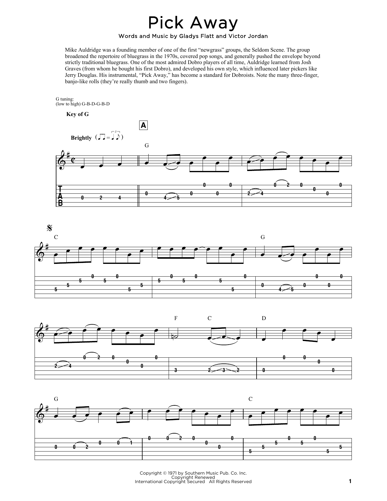 Lester Flatt Pick Away Sheet Music Notes & Chords for Dobro - Download or Print PDF