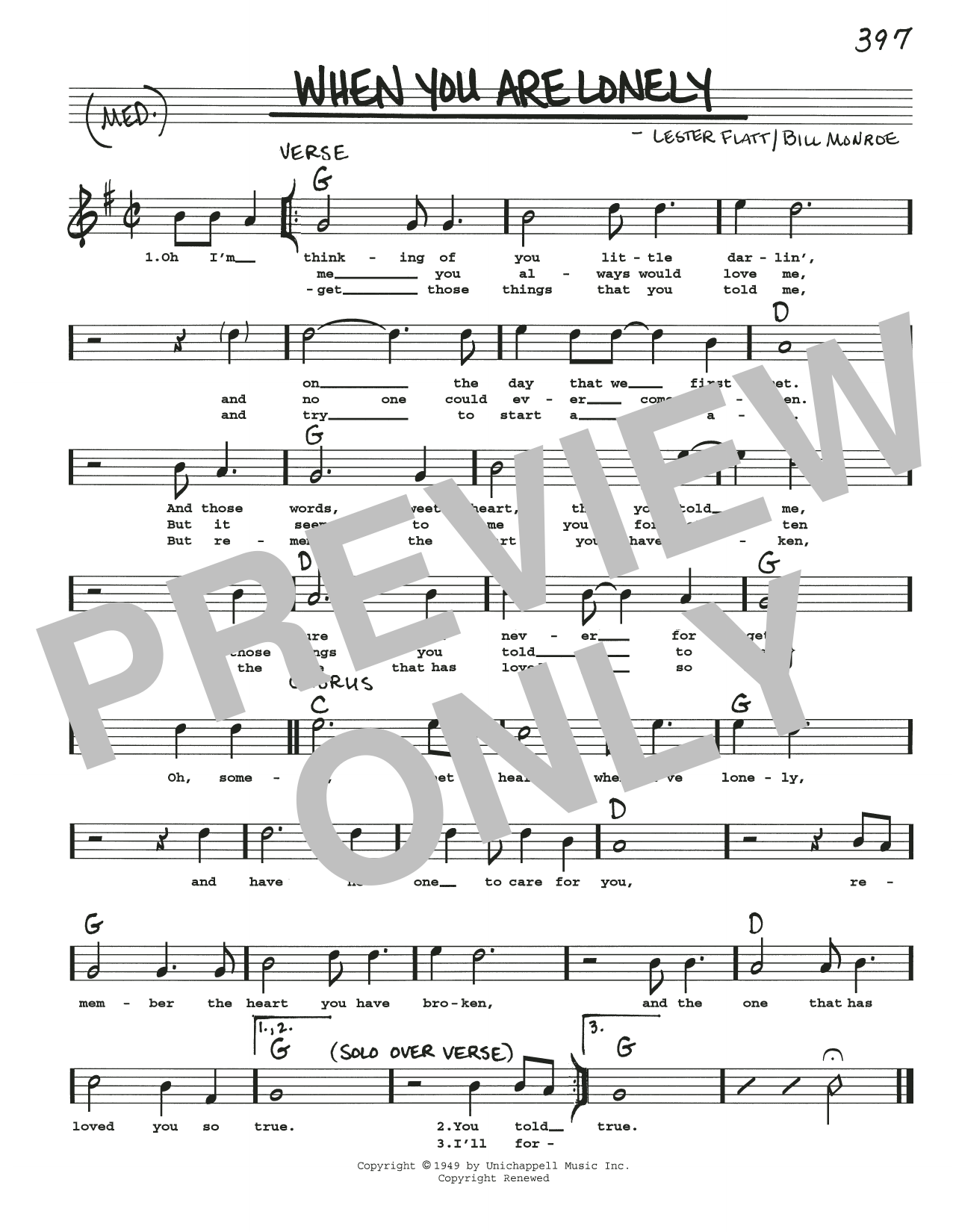 Lester Flatt When You Are Lonely Sheet Music Notes & Chords for Real Book – Melody, Lyrics & Chords - Download or Print PDF