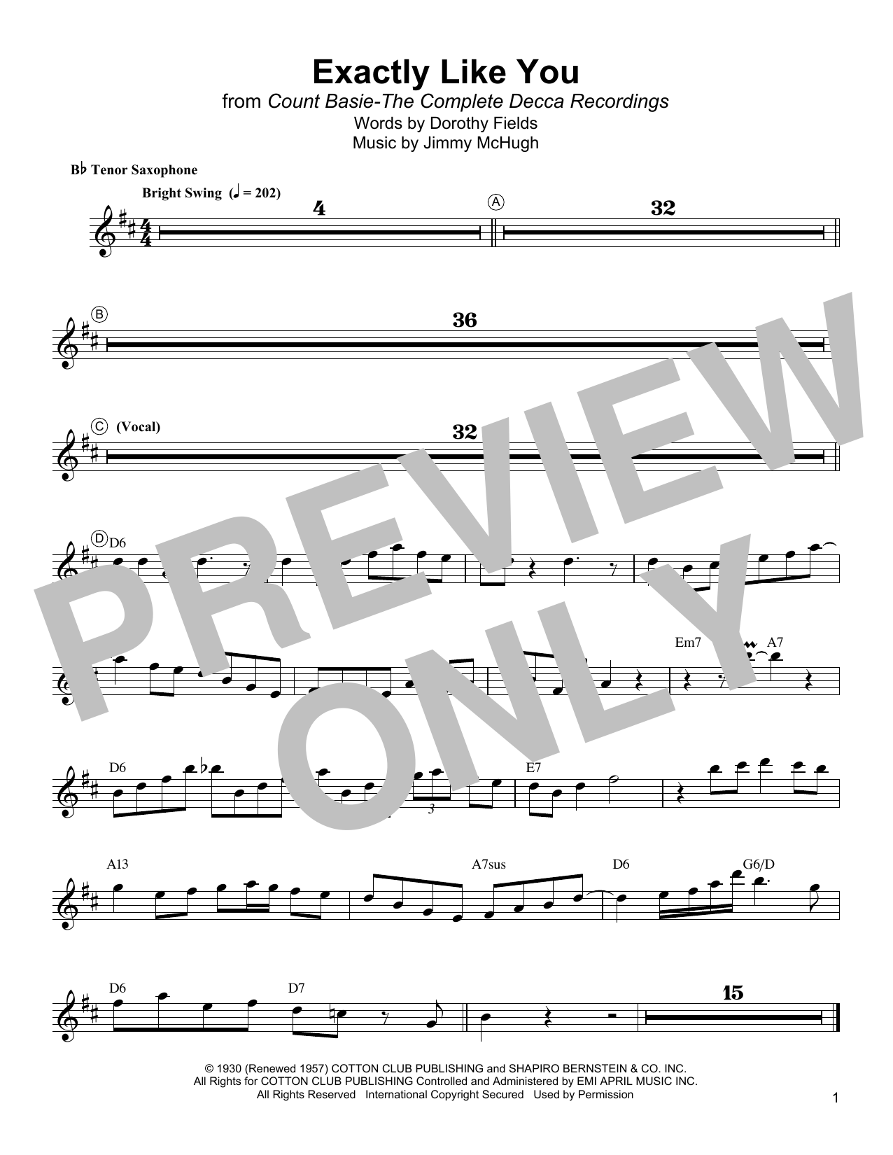 Lester Young Exactly Like You Sheet Music Notes & Chords for Tenor Sax Transcription - Download or Print PDF