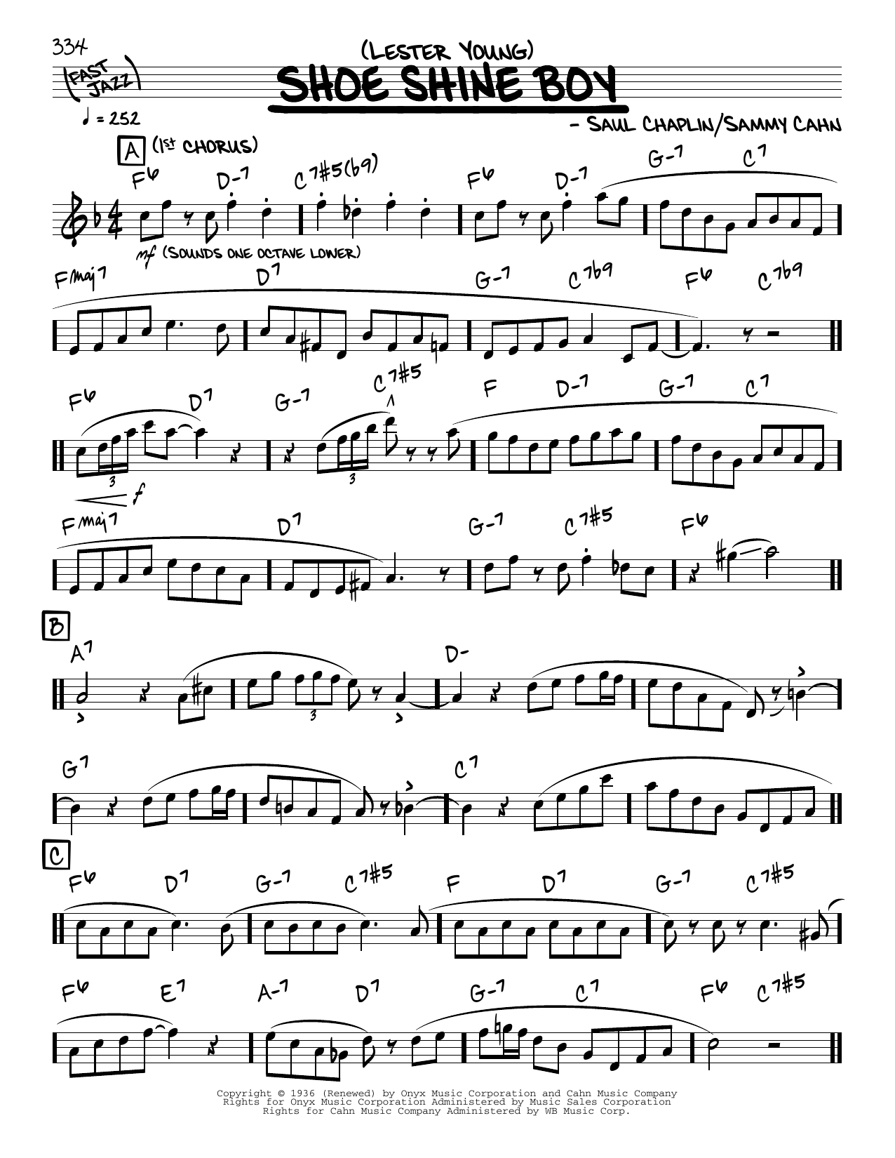 Lester Young Shoe Shine Boy (solo only) Sheet Music Notes & Chords for Real Book – Melody & Chords - Download or Print PDF
