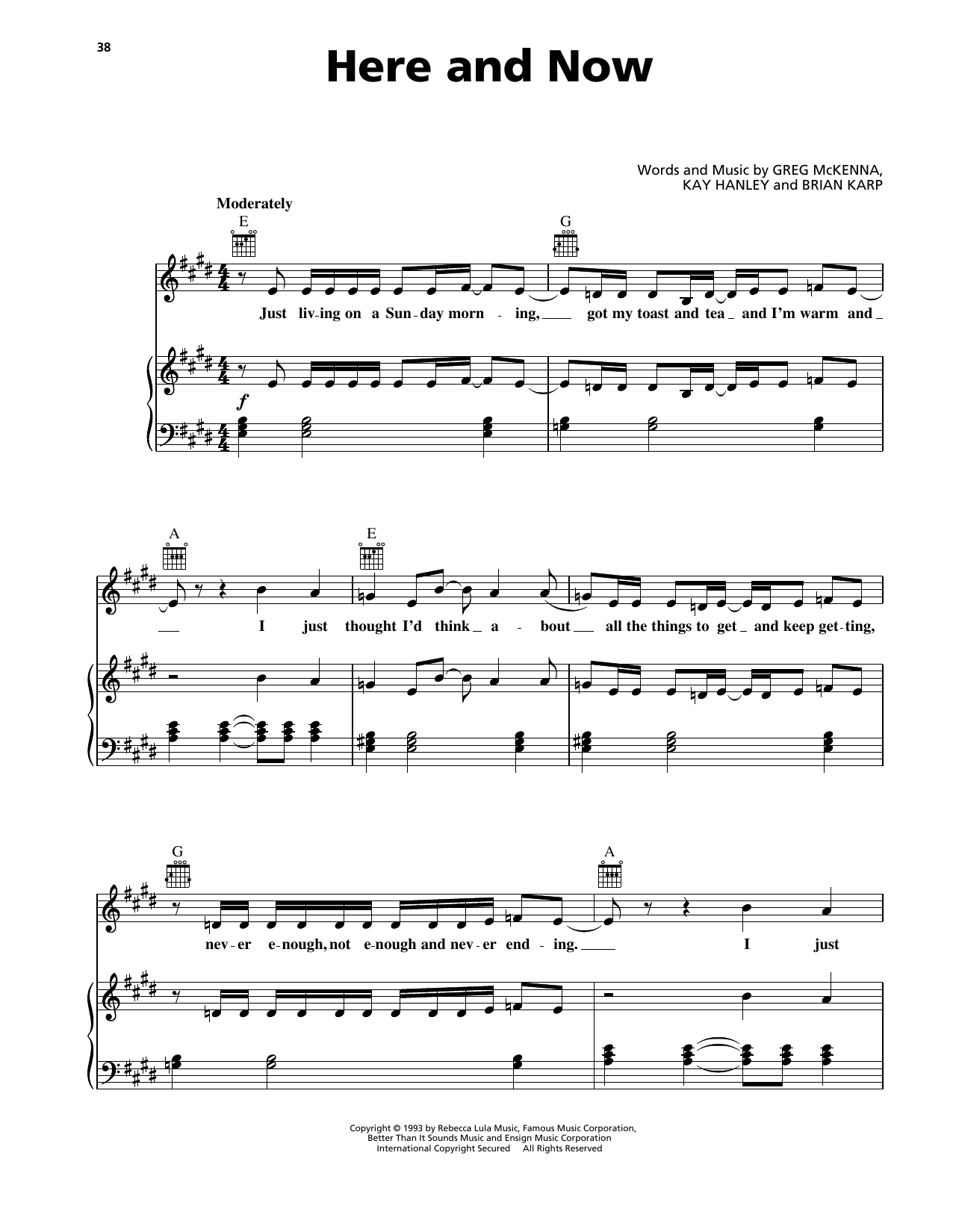 Letters To Cleo Here And Now Sheet Music Notes & Chords for Piano, Vocal & Guitar Chords (Right-Hand Melody) - Download or Print PDF