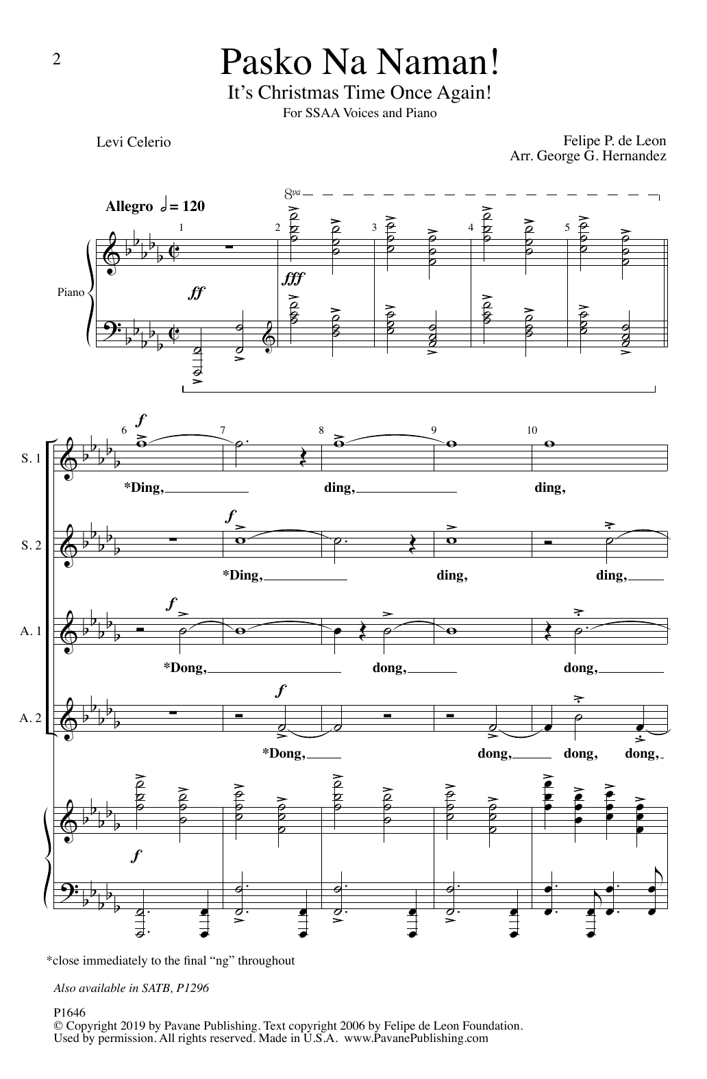 Levi Celerio and Felipe P. de Leon Pasko Na Naman! (It's Christmas Time Once Again!) (arr. George G. Hernandez) Sheet Music Notes & Chords for SSA Choir - Download or Print PDF