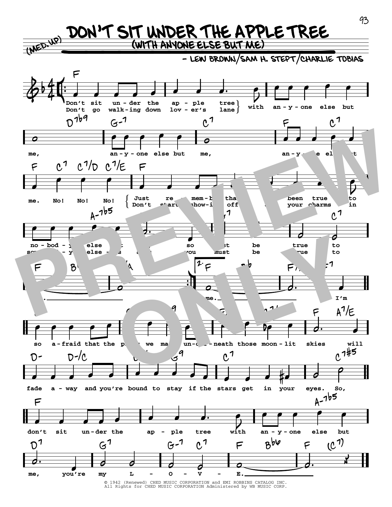 Lew Brown Don't Sit Under The Apple Tree (With Anyone Else But Me) (High Voice) Sheet Music Notes & Chords for Real Book – Melody, Lyrics & Chords - Download or Print PDF