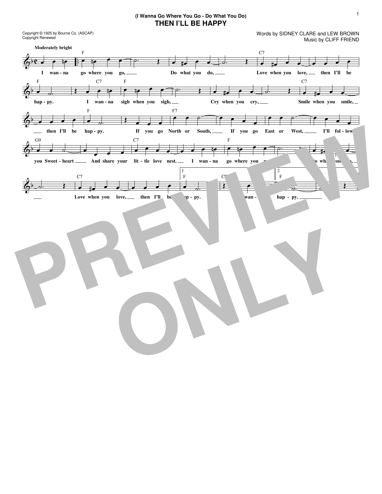 Lew Brown (I Wanna Go Where You Go - Do What You Do) Then I'll Be Happy Sheet Music Notes & Chords for Melody Line, Lyrics & Chords - Download or Print PDF