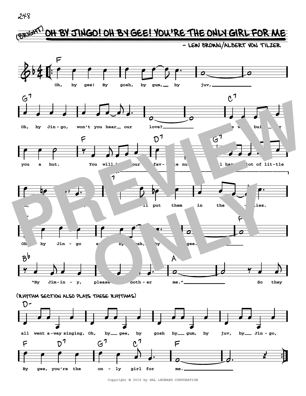 Lew Brown Oh By Jingo! Oh By Gee! You're The Only Girl For Me (arr. Robert Rawlins) Sheet Music Notes & Chords for Real Book – Melody, Lyrics & Chords - Download or Print PDF