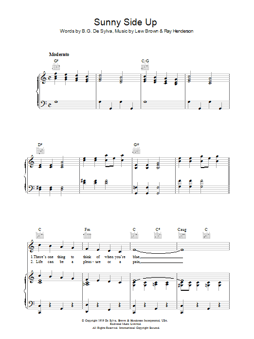 Lew Brown Sunny Side Up Sheet Music Notes & Chords for Piano, Vocal & Guitar (Right-Hand Melody) - Download or Print PDF Lew Brown Sunny Side Up Sheet Music Notes & Chords for Piano, Vocal & Guitar (Right-Hand Melody) - Download or Print PDF