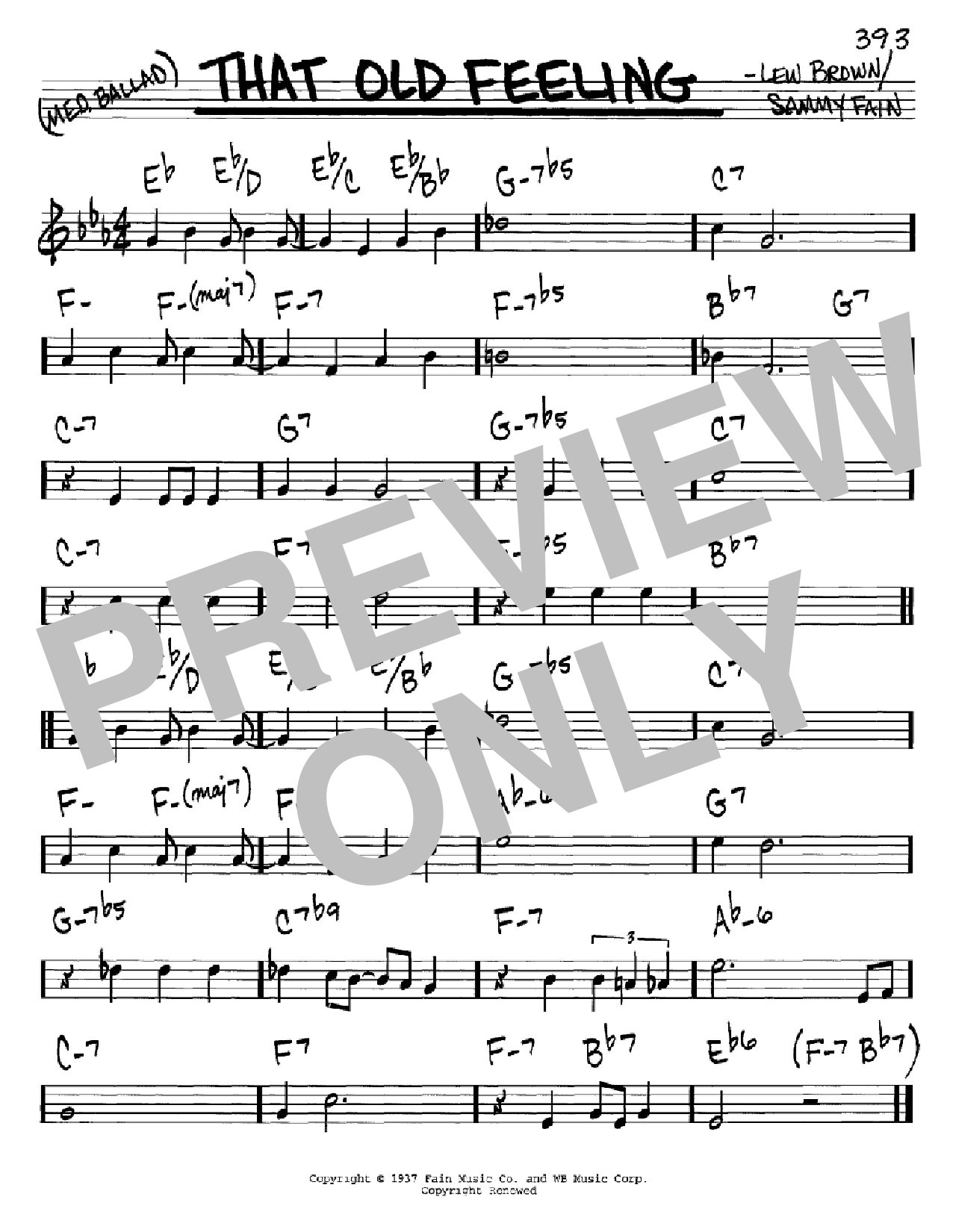 Lew Brown That Old Feeling Sheet Music Notes & Chords for Real Book – Melody & Chords - Download or Print PDF