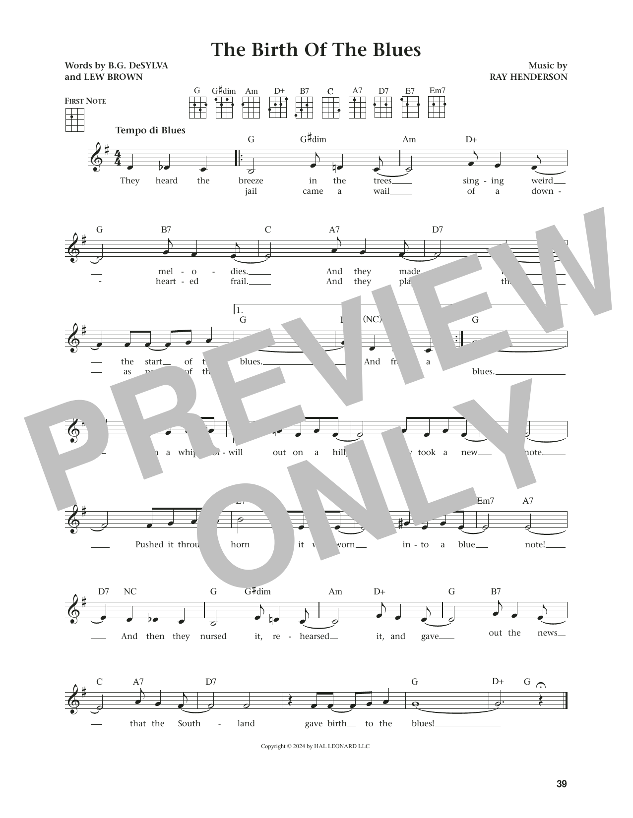 Lew Brown The Birth Of The Blues (from The Daily Ukulele) (arr. Jim Beloff) Sheet Music Notes & Chords for Ukulele - Download or Print PDF