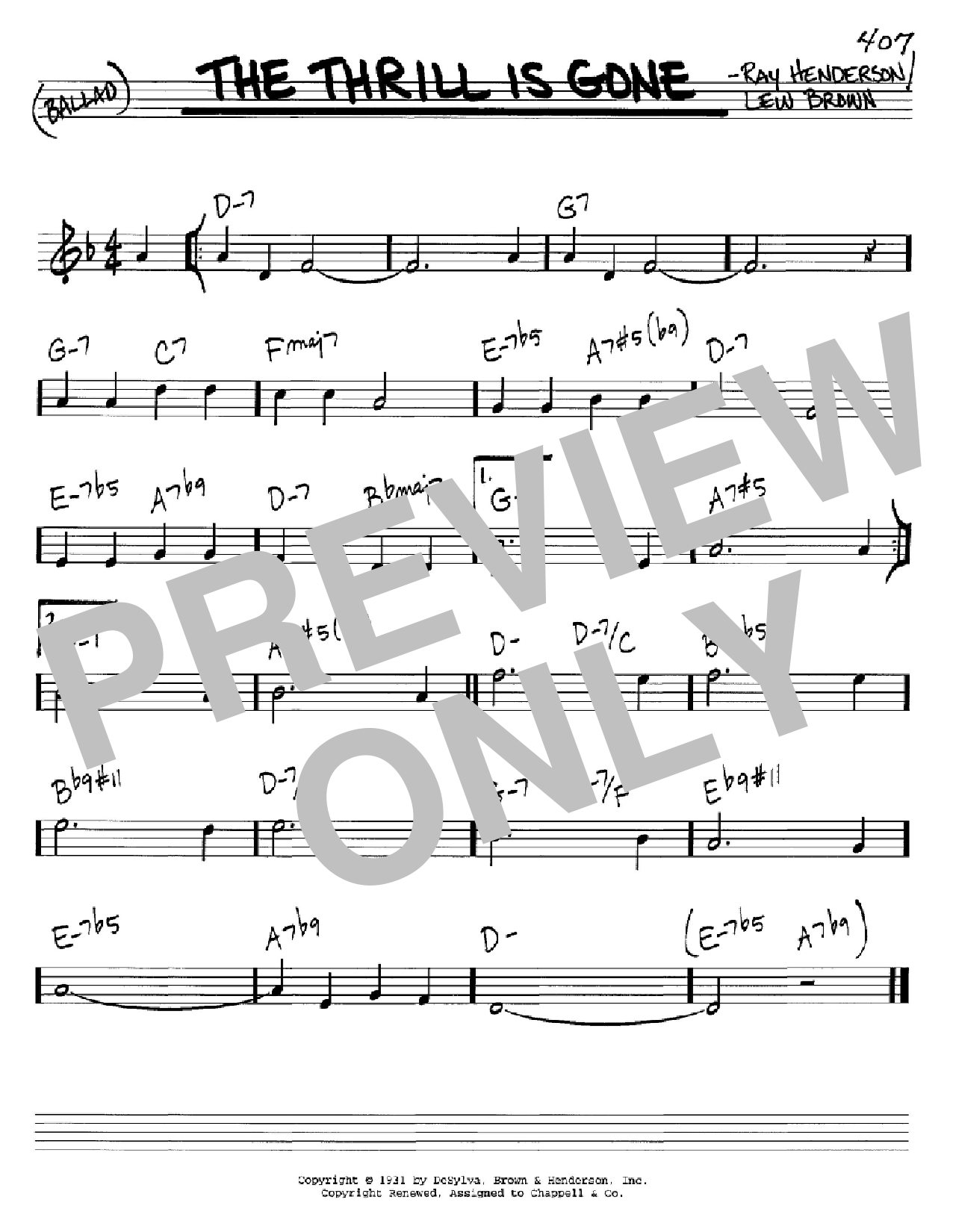 Lew Brown The Thrill Is Gone Sheet Music Notes & Chords for Piano, Vocal & Guitar (Right-Hand Melody) - Download or Print PDF