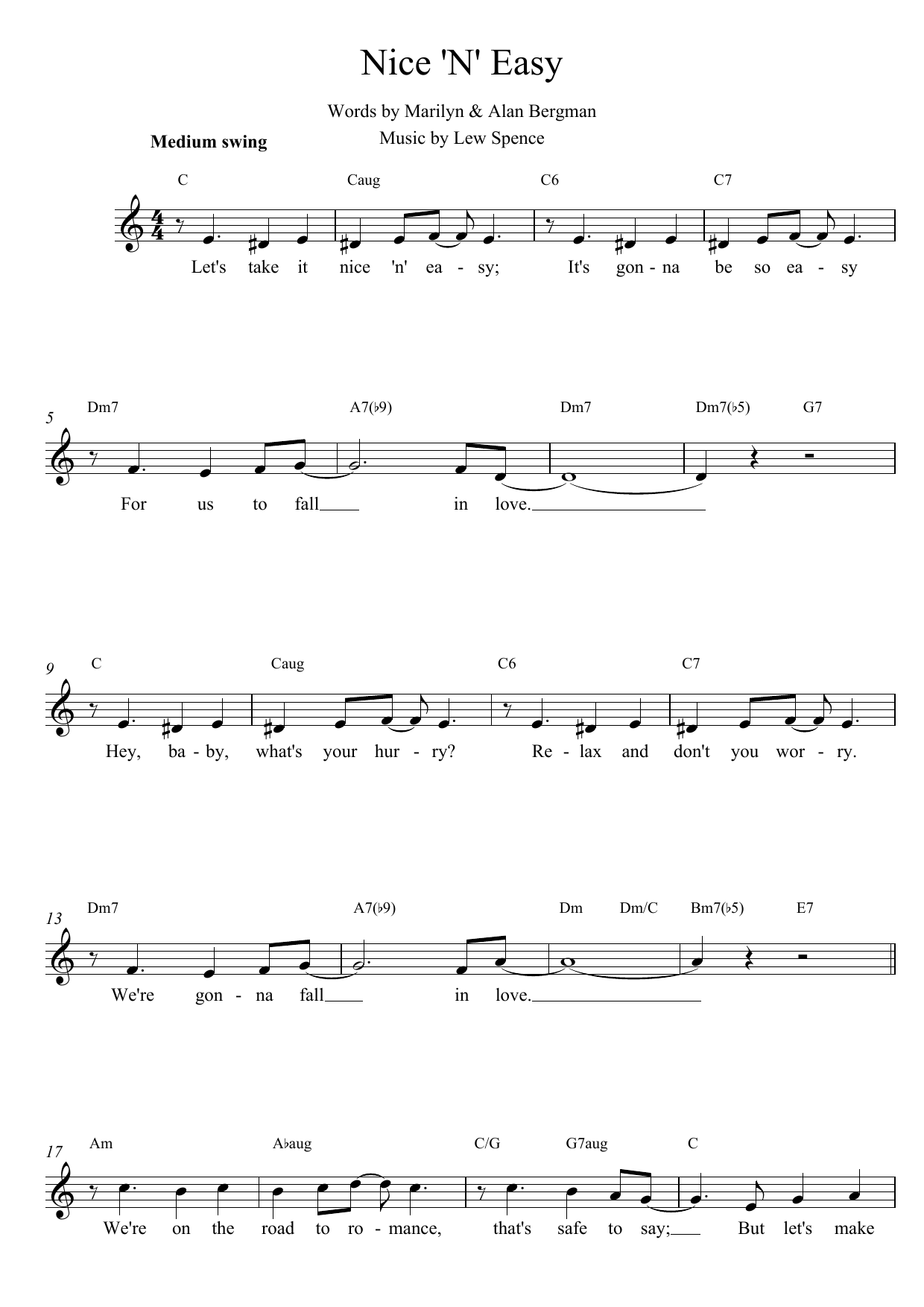 Lew Spence Nice 'N' Easy Sheet Music Notes & Chords for Lead Sheet / Fake Book - Download or Print PDF