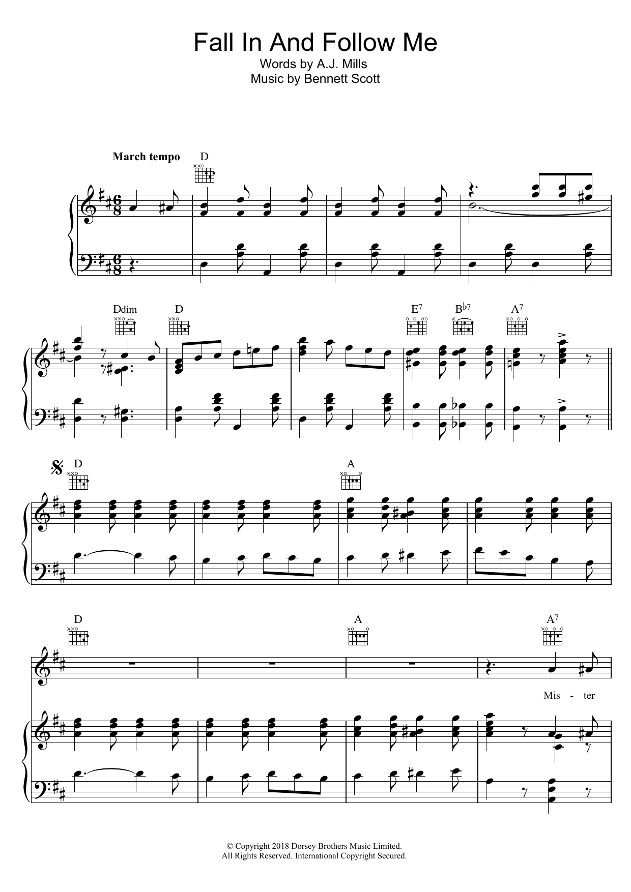 Lew Stone Fall In And Follow Me Sheet Music Notes & Chords for Piano, Vocal & Guitar (Right-Hand Melody) - Download or Print PDF