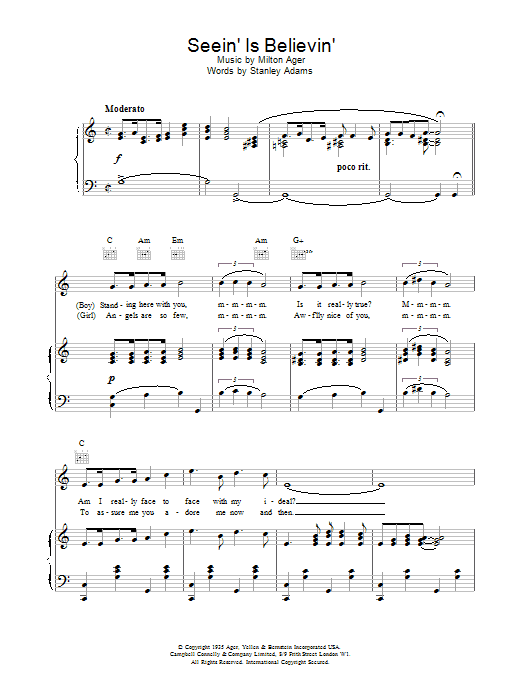 Lew Stone Seein' Is Believin' Sheet Music Notes & Chords for Melody Line, Lyrics & Chords - Download or Print PDF