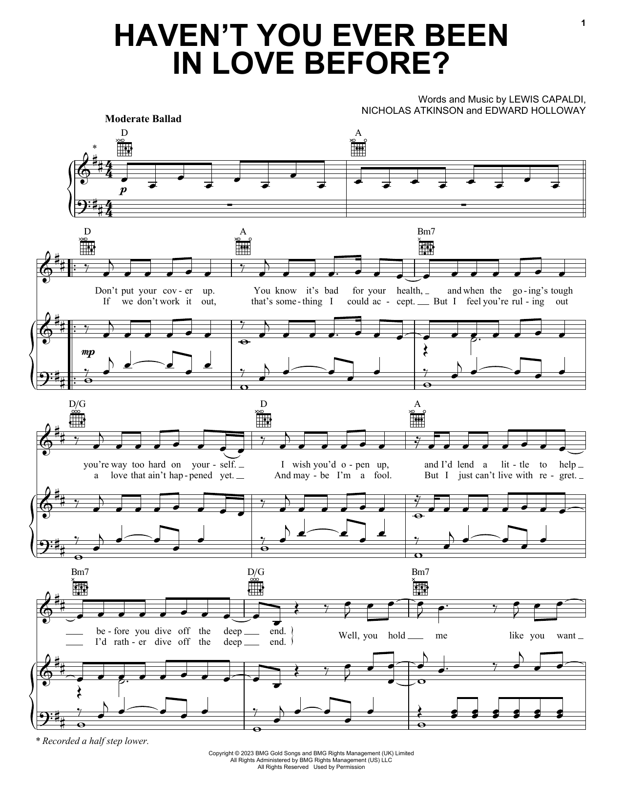 Lewis Capaldi Haven't You Ever Been In Love Before? Sheet Music Notes & Chords for Piano, Vocal & Guitar Chords (Right-Hand Melody) - Download or Print PDF