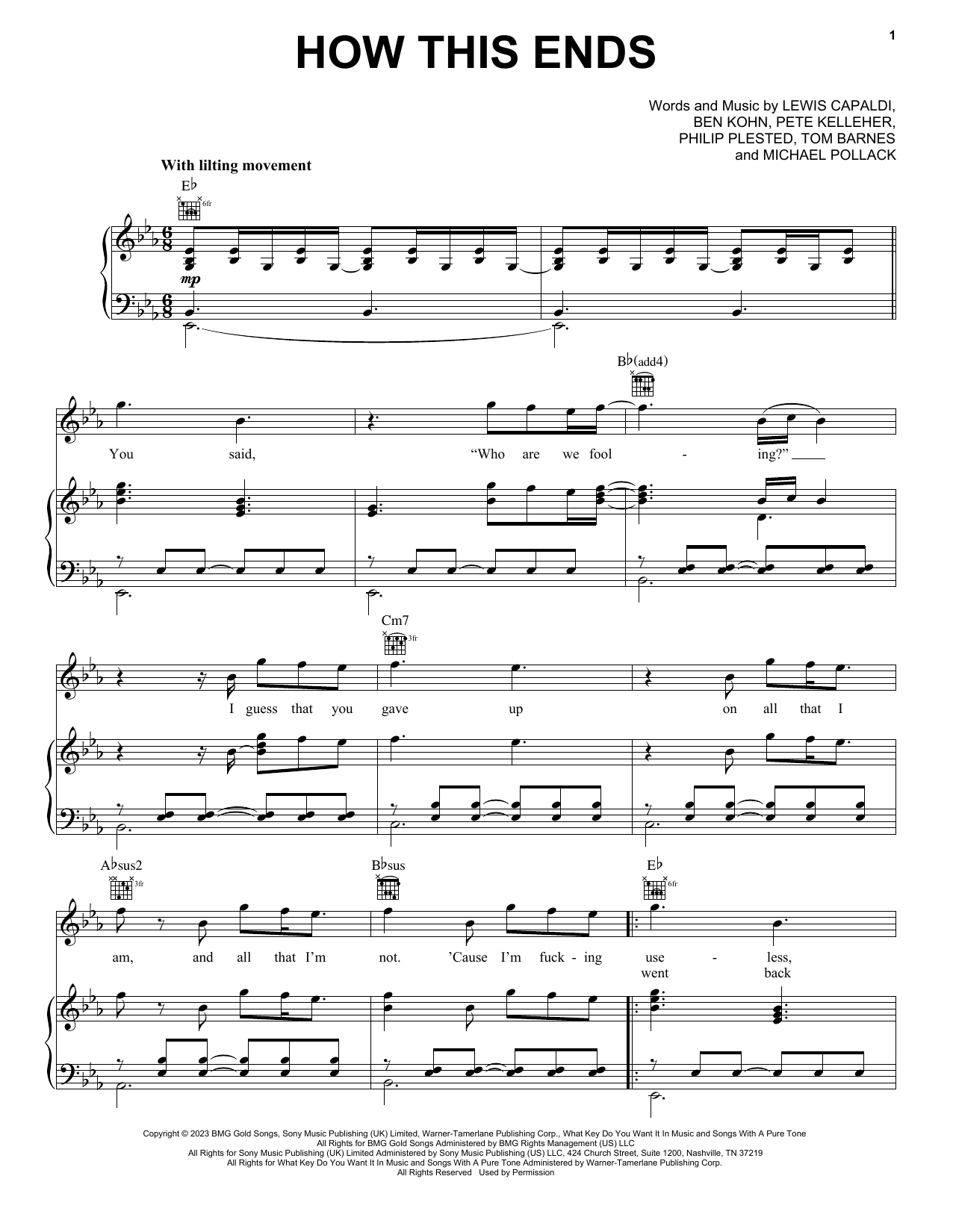 Lewis Capaldi How This Ends Sheet Music Notes & Chords for Piano, Vocal & Guitar Chords (Right-Hand Melody) - Download or Print PDF