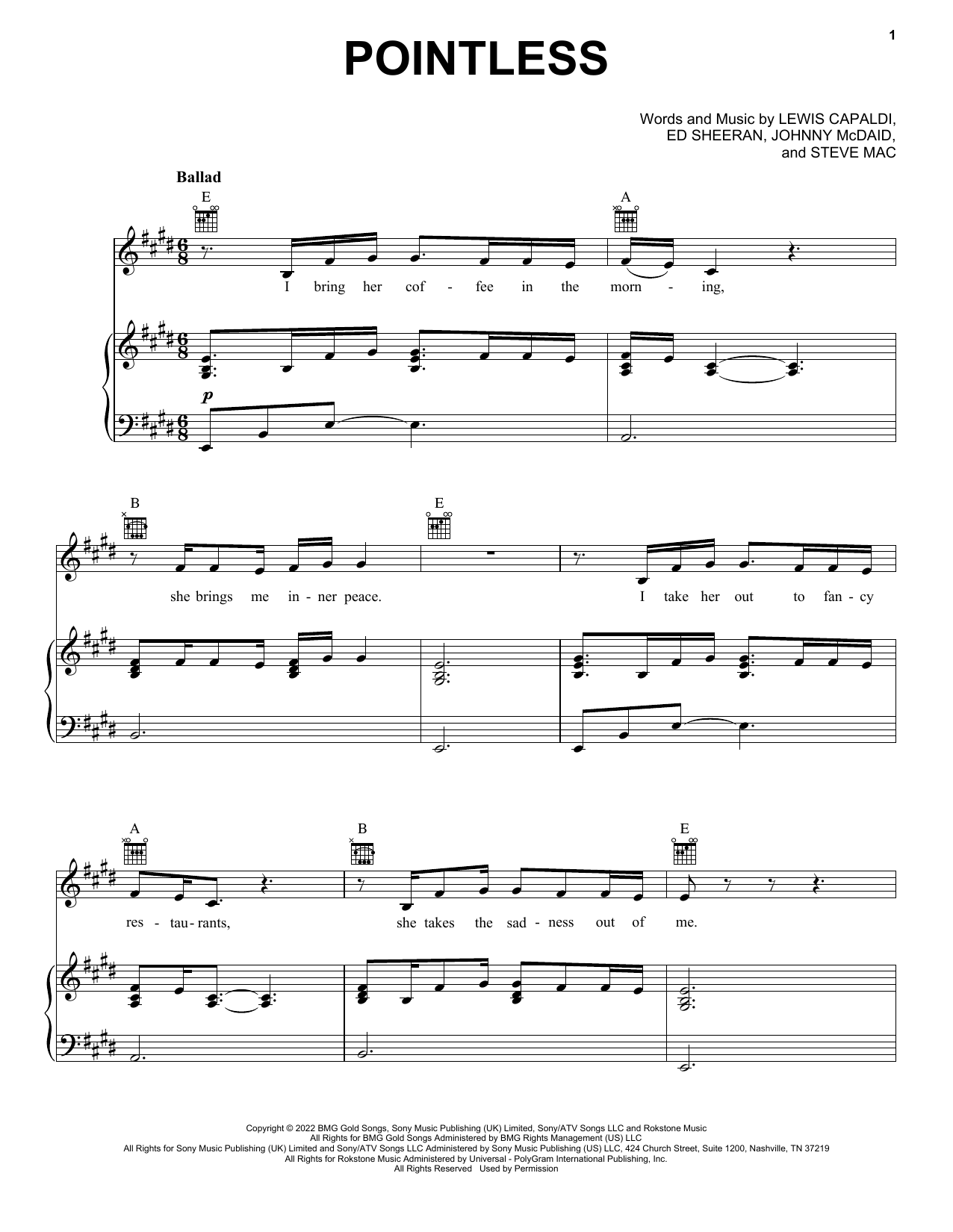 Lewis Capaldi Pointless Sheet Music Notes & Chords for Easy Piano - Download or Print PDF