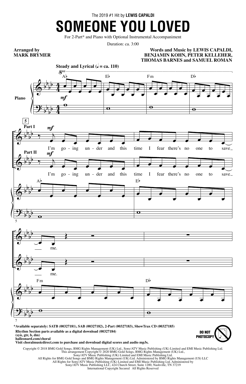Lewis Capaldi Someone You Loved (arr. Mark Brymer) Sheet Music Notes & Chords for SATB Choir - Download or Print PDF