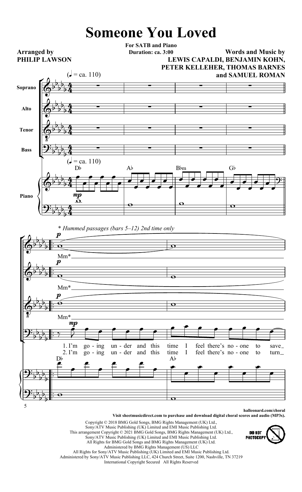 Lewis Capaldi Someone You Loved (arr. Philip Lawson) Sheet Music Notes & Chords for SATB Choir - Download or Print PDF