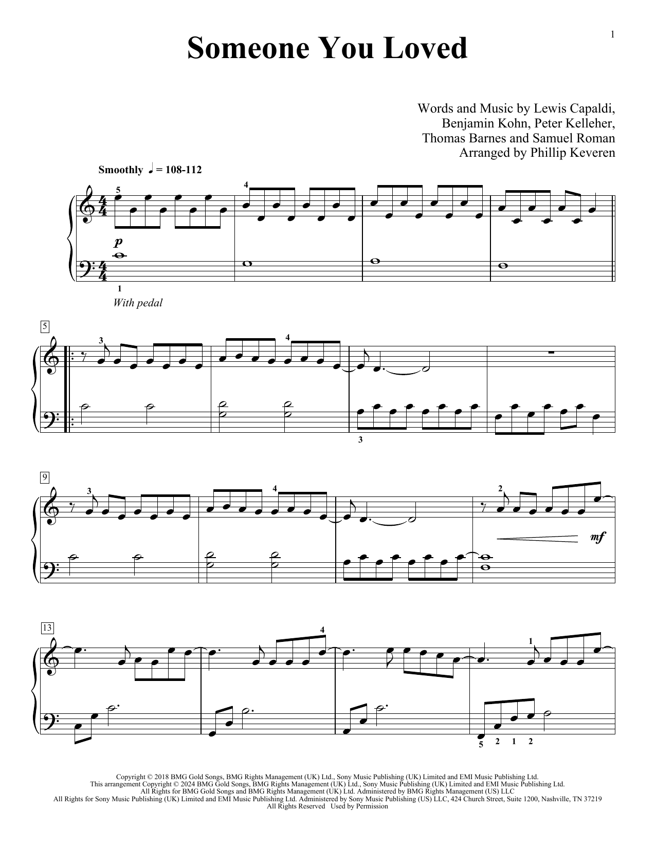 Lewis Capaldi Someone You Loved (arr. Phillip Keveren) Sheet Music Notes & Chords for Piano Solo - Download or Print PDF